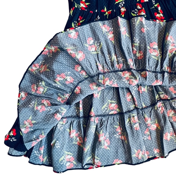 Jill Stuart Women’s NEW Sz XS Red Blue Floral Flutter Sleeve Tiered Ruffle Dress - Picture 8 of 9